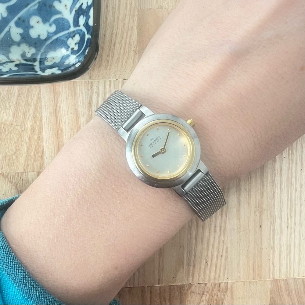 Skagen Denmark ladies two toned dress watch NEW BATTERY